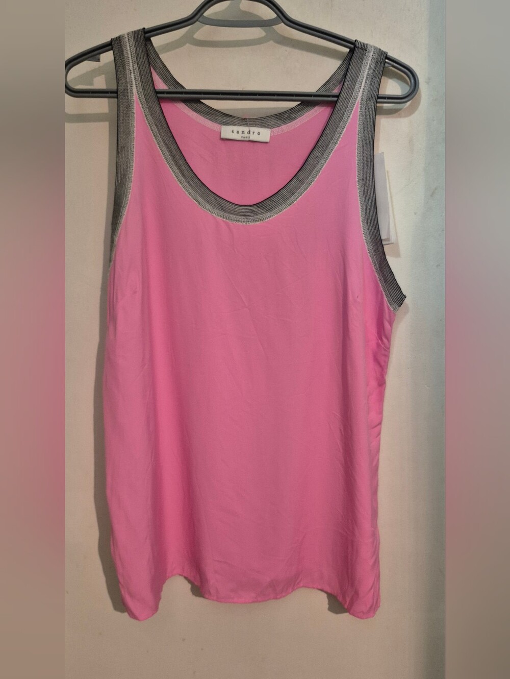 Sandro Paris  Pink Tank Top with Gray Trim SZ.L NWT